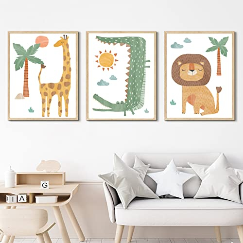 Cartoon Löwe Giraffe Krokodil Wand Bilder Leinwand Bild Nordische Leinwand Poster Und Kunstdrucke Wandbilder Baby Kinderzimmer Dekor 30x50cmx3 Ungerahmt