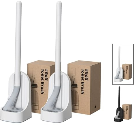 Silikon Toilettenbürste in Golfschläger-Form | Flexible TPR WC-Bürste für Reinigung unter dem Rand | Schnelltrocknender Anti-Tropf Halter, Boden oder Wand