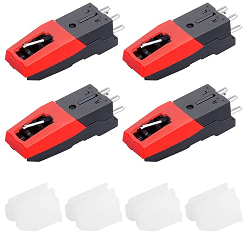 4 Pezzi Testine per Giradischi con Puntina, Punta Stilo Diamanto, Aghi per Fonografi (Rosso)