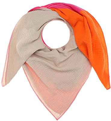 Zwillingsherz Musselin Viereckstuch mit Wolle für Damen Mädchen Jungen - Baumwoll-Halstuch Blockstreifen – Damenschal Übergangsschal - Strick-Waren, Beige Pink Orange, Länge: 131 cm, Breite: 114 cm