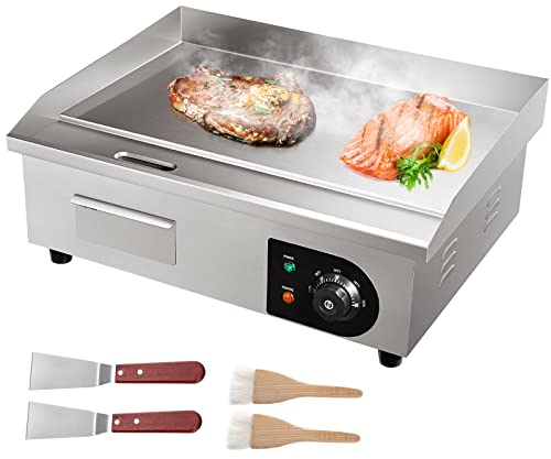 VEVOR Plancha Eléctrica Profesional de Acero Inoxidable 54 x 30 cm Parrilla Eléctrica Industrial Plancha de Cocina de Hierro Temperatura Ajustable 50-300 °C Limpieza Fácil para Barbacoa Restaurante