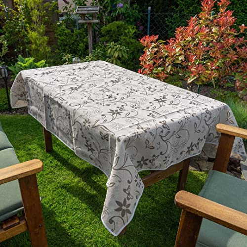 laro Gartentischdecke Wetterfest rutschfest Eckig, Muster:Ranken Grau, Größe:110x140 Premium