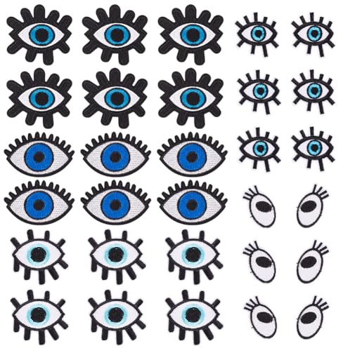 FINGERINSPIRE 30 Stück Augen Und Wimpern Stickstoff Patches 5 Stile Zum Aufbügeln Zum Aufnähen von Augen Wimpern Applikationen Flicken Für Kleidung Reparatur Jacken Kleid Zubehör Puppenaugen Dekor