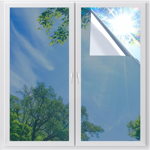 LUTE Daytime Privacy Window Tint - Sun Blocking Anti UV Heat Reflective Mirror Film, Silver, 17.5 x 78.7