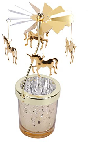 MAGICLULU Golden Rotating Glass Candlestick Holder Candle Cup Unicorn Design Decorative Desktop Candle Stand for Home Office Scented Craft