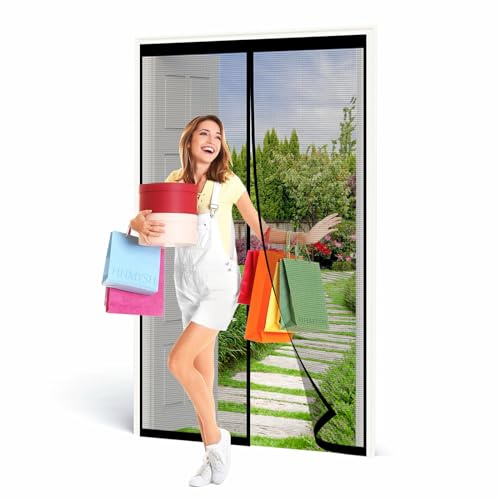 Magnetic Fly Insect Screen Door, Black Anti Mosquito Mesh Fly Curtain with Powerful Magnets, Insect Protection Door No Gap, Heavy Duty Bugs Door Screen, Keep Bugs Out Lets Fresh Air in,90x200cm