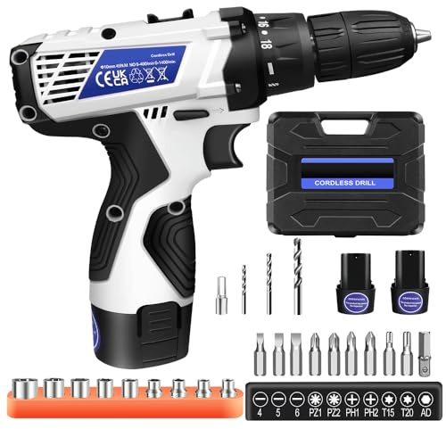 Cordless Drill and Screwdriver Set, 18+1 Electric Screwdriver Set Combi Drill with 3/8 Keyless Chuck, Power Drill Driver with 2PCS Battery & Fast Charger, for Home Improvement DIY, 26PCS Accessories