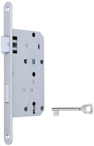 MS Beschläge Türschloss mit Schlosskasten 55mm Dornmaß Einsteckschloss Metallschloss Zimmerinnentür-Schloss 235mm x 20mm Stulp abgerundet (Buntbart, DIN links)