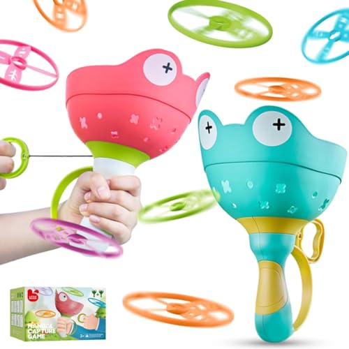 Outdoor Spielzeug Kinder Ab 3-10 Jahre Propeller Spielzeug,2 Packs Flying Disc Shooter Toy Propeller Spielzeug mit 12 Discs Outdoor Spiele,Draußen Gartenspielzeug ab 2-6 Jahre (red)