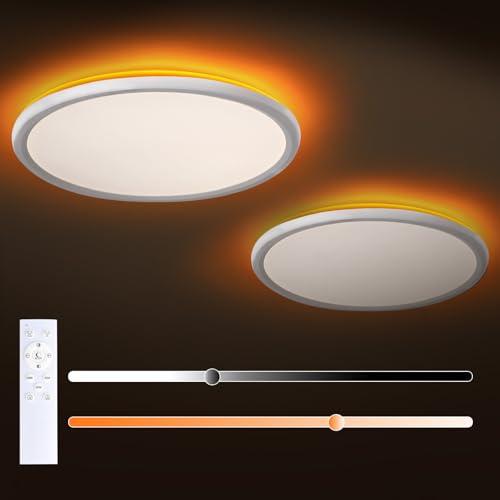 MOSSCO Plafón LED regulable 24W, lámpara de techo con mando a distancia, luz nocturna cálida 5W, 3000 K - 6500 K para dormitorio - blanco 29 x 2,8 cm