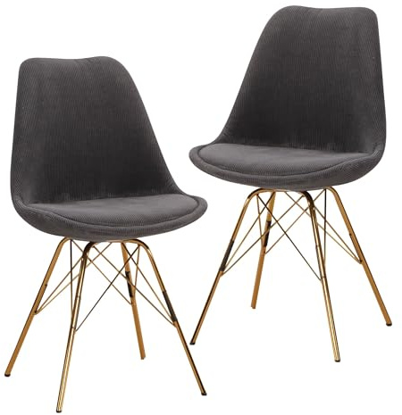 FineBuy Esszimmerstuhl 2er Set Cara-Stoff Küchenstuhl mit goldenen Beinen, Cord-Schalenstuhl Skandinavisches Design, Polsterstuhl mit Stoffbezug, Stuhl Gepolstert Anthrazit