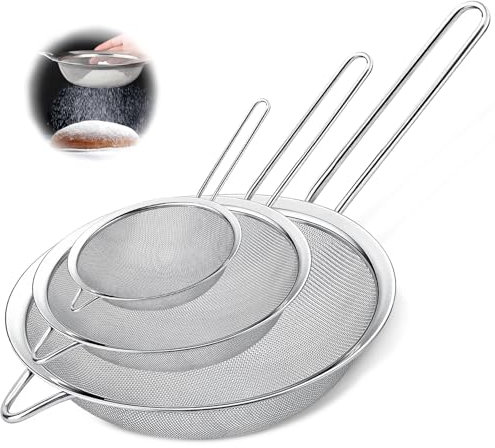 Mauepersu 3 Stück 7/12/18cm Köper Küchensieb Set,Küchensiebe aus 304 Edelstahl,Feinmaschiges Sieb Set,Haushaltssieb für Backen,Kochen,Mehl,Eiweißtrennung,Saft usw die Küche