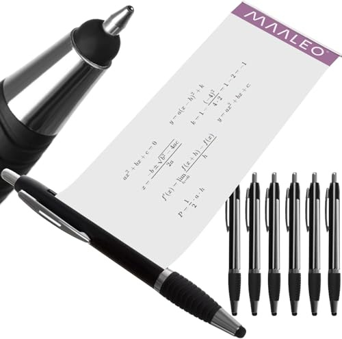 MAALEO Elegantes Stiftset mit Spickzettel 2 in 1 Kugelschreiber mit austauschbaren Minen Blau/Schwarz Touchscreen Stift für Smartphones Tablets Schwarz 24277