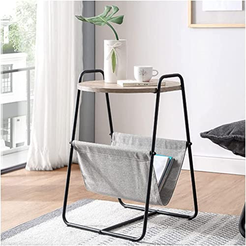 Beistelltisch Modernes Nachttisch mit Stoff Zeitschriftenhalter, industrieller Wohnkulturtisch aus Metall und Holz, Porend rustikale Snack-Couch am Ende des Schlafzimmers39 * 39 * 55 cm, schwarz