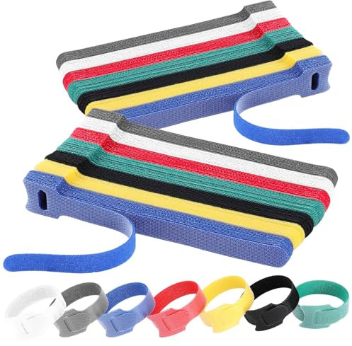 Qaestuan 140 Pezzi Fascette per Cavi Riutilizzabili, Fascette Velcro con Chiusura a Strappo, 12 * 150mm Regolabili Fascette in Nylon, Cinghie Fermacavi per Organizzazione dei Cavi a Casa e in Ufficio