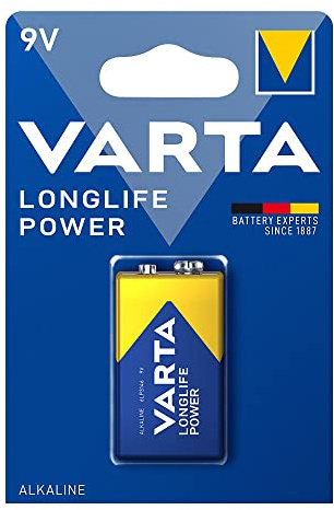 Batterie alcaline Longlife Power 6LR61 de 9 V sous Blister de 1 unité. Dimensions : 26,5 x 17,5 x 48,5 mm. Idéale pour Les appareils électriques, Assure Une énergie Durable et d'excellentes