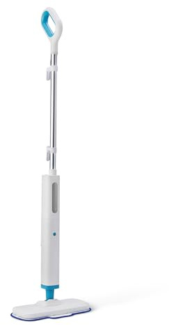 Amazon Basics - Scopa a Vapore per la Pulizia di Pavimenti Duri con Serbatoio da 450mL, Cavo da 6m e 3 Tamponi Lavabili, Bianco