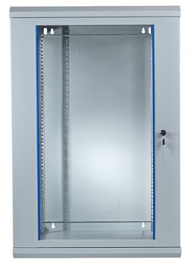 Netzwerkschrank 19 Zoll 18HE I 600 mm Tiefe I Serverschrank Grau montiert | Wandmontage I abschließbare Glastür I voll montiert I 100 kg Traglast I 600x600×903 mm (Grau - 60cm, 18HE)