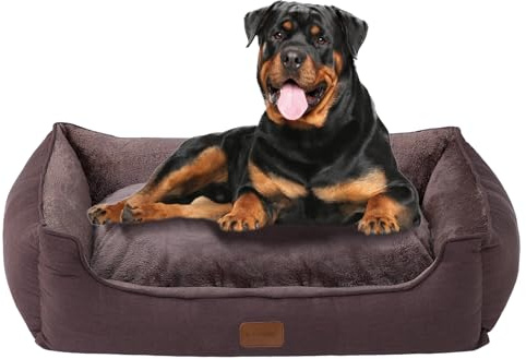 OUPEIWAWA Orthopädisches Hundebett für mittelgroße & große Hunde 84x66x19cm | Schlafbereich 61x46cm, Hundekorb mit hohem Rand, abnehmbarer & waschbarer Bezug, rutschfest, Dunkelbraun, Indoor/Auto