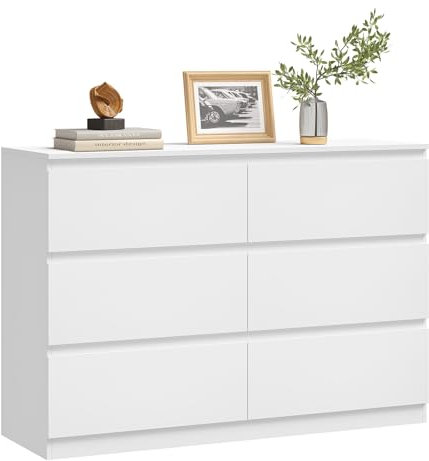 WOLTU Cassettiera 6 Cassetti, Comò Moderno Bianco, Grande Mobile Contenitore per Soggiorno, Camera da Letto e Cameretta, 100x31x69cm