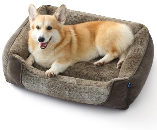 Bedsure Dog Bed Medium Washable - 76x61x15cm Orthopedic Dog Sofa Beds with Non-Slip Bottom, Removable Washable Cover, Soft Large Cat Bed, Rectangle Pet Beds for Dogs, Brown