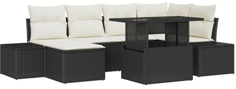 vidaXL Garten-Sofa-Set mit Speicher 7 pcs Schwarz Poly Rattan, Garten und Terrasse, modulare Sitzecke, stylisches Lounge-Set, viel Stauraum, UV-beständig für den Sommer