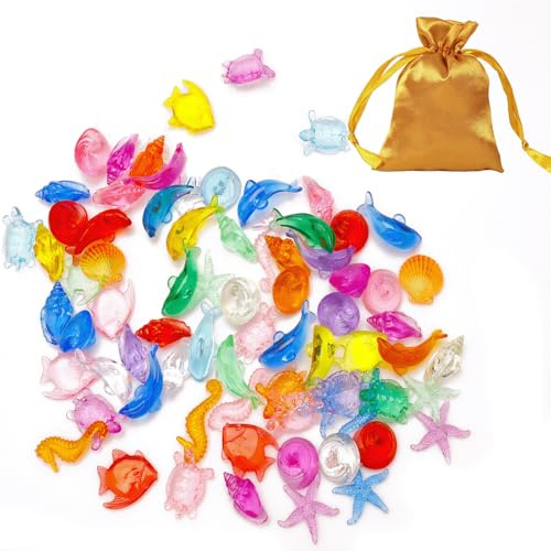 Altaroo Edelsteine Meerestier Thema, ca. 70 Stück Tauchjuwelen für Kinder Transparente Farbmischung, Spielzeug für Pool, Tauchspielzeug, Piratenschatz, Strandspiele, Schatzsuchen