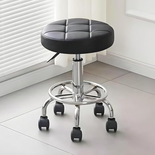 Unihuby Tabouret à roulettes réglable en hauteur 46-60 cm, tabouret avec roulettes à 360 °, tabouret pivotant à roulettes, pour tabouret d'atelier, tabouret de bureau, accessoire de tatouage