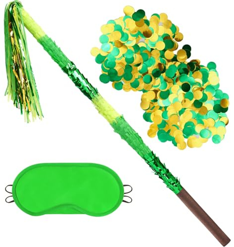 WERNNSAI Grüner Pinata-Stab mit Augenbinde und Konfetti, 76,2 cm, stabiler, verlängerter großer Piñata-Stick, Piñata-Füllungen für Geburtstagsparty, Zubehör, Drache, Dino, Sport, Wald, Themenparty