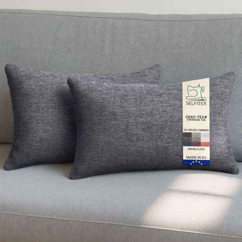 Selfitex 2er Set Sofakissen 30x50 cm, inkl. Füllkissen, gewebter Canvas Stoff, Matte & strukturierte Oberfläche, weiche Polyester Füllung, in Handarbeit gefertigt – Made in EU (Anthrazit)