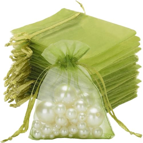 Lot De 50 Vert Armée Sachet pour Lavande Vide, 10 X 15 Cm, Pochon Tissu, Sachet Organza, Sachet Lavande Vide, Petits Sacs Cadeaux Avec Cordon De Serrage Pour Protection de Jardin, Bijoux, Cadeaux