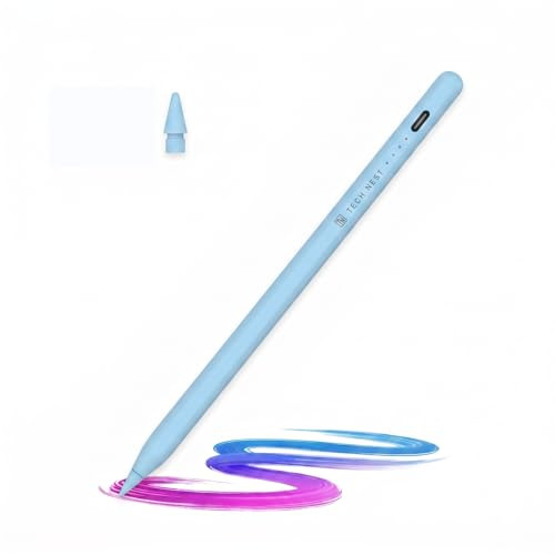 Tech Nest Smart Stylus for iPad, Type-C Charging, 8-Hour Battery, Compatible with iPad 2018+ iOS 12.2+, Palm rejection, Blue stylus pen