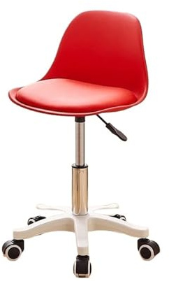 JCXIOC Tabouret Roulant Chaises élévatrices, chaises de Bureau à poulie avec Dossier, Chaise Bar, Coiffeuse roulettes, tabourets d'apprentissage pliants(Red)
