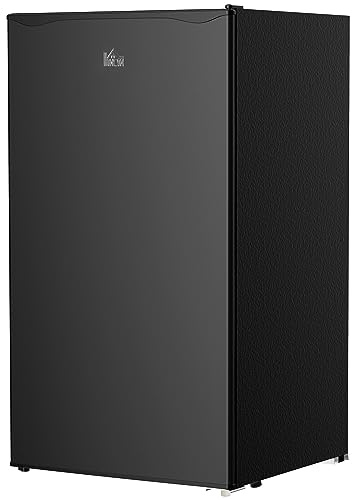 HOMCOM Under Counter Fridge, 91L Small Fridge with Chiller Box, Removable Shelf, Reversible Door, Adjustable Legs, Mini Refrigerator, Black