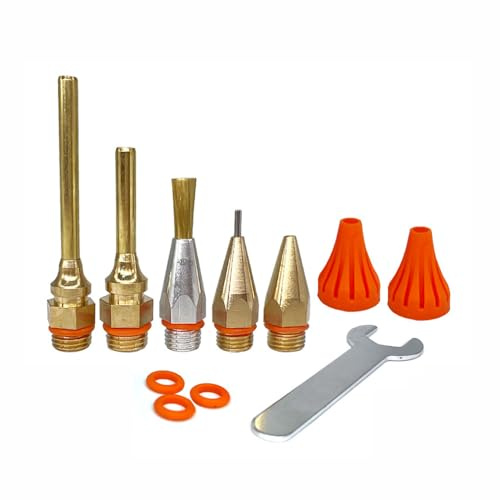 Kit di ugelli per pistola per colla a caldo in ottone, confezione da 11 ugelli lunghi a prova di perdite, include copertura di sicurezza per lavori dettagliati, compatibile con pistole per colla