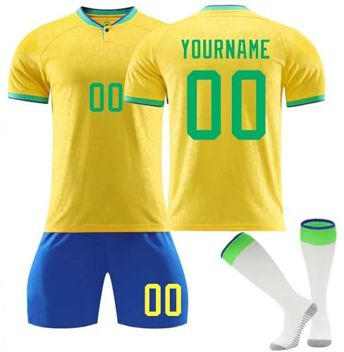 Maglia Calcio Personalizzata Bambino Uomo Brasile Maglia da Calcio Personalizzabile con Il Tuo Nome/Numero Coppa del Mondo Completi Calcetto Maglietta di Pantaloncini e Calzettoni