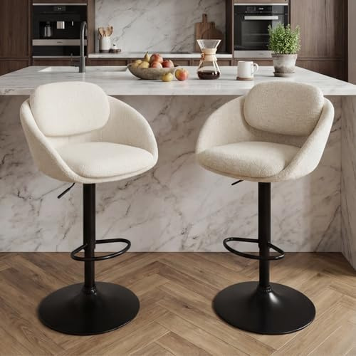 Ya-Home Barhocker 2er Set, Barstühle höhenverstellbar aus Chenille, drehbare Küchenhocker, Barstuhl mit Rückenlehne und Fußstütze, gepolsterte Tresenhocker für Esszimmer, Küche, Bar, Theke, Beige
