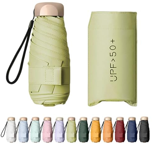Enreluya Paraguas Plegable de Bolsillo, Sombrilla de Mano 6 Varillas, Protección UV 99% Impermeable, Mini Paraguas Protección Solar UV con Funda, Ideal Viajar y Bolsos Pequeños, Matcha