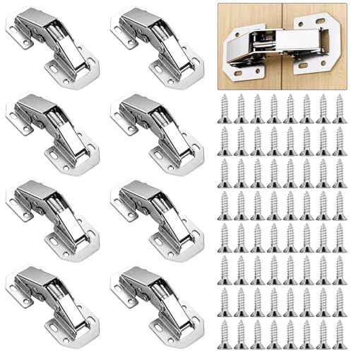 8 Pcs Kitchen Cupboard Hinges with 64 Screws,Cabinet Hinges No Pre-Drilling | 90 Degree Soft Close Hinges, Cupboard Door Hinges, for Kitchen Cupboards, Bedroom, Bathroom, Dining Room
