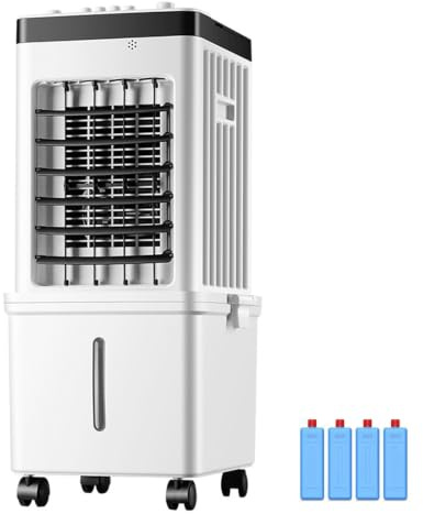 Enfriador de aire portátil con cristal de hielo, ventilador de refrigeración evaporativo de 75 W con tanque de agua de 15 l, temporizador de 3 velocidades y 7,5 h, control remoto, amplia osc Standard