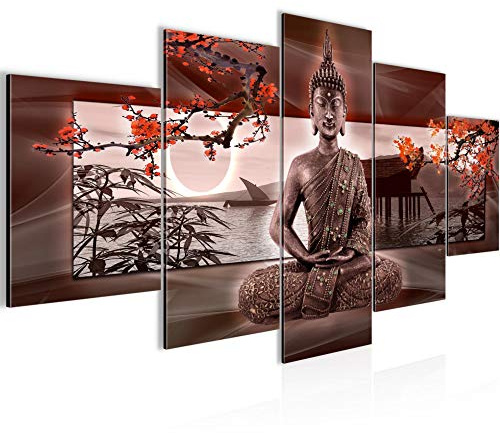 Runa Art - Bilder Buddha Feng Shui 200 x 100 cm 5 Teilig XXL Wanddekoration Design Rot 503251a