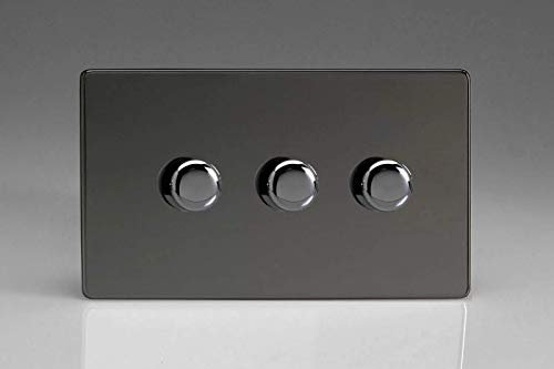 Varilight V-Com 3-Gang 2-Way Push-On/Off Rotary LED Dimmer 3 x 15-180W (max 24 LEDs) (Twin Plate) Iridium KDIDP183S