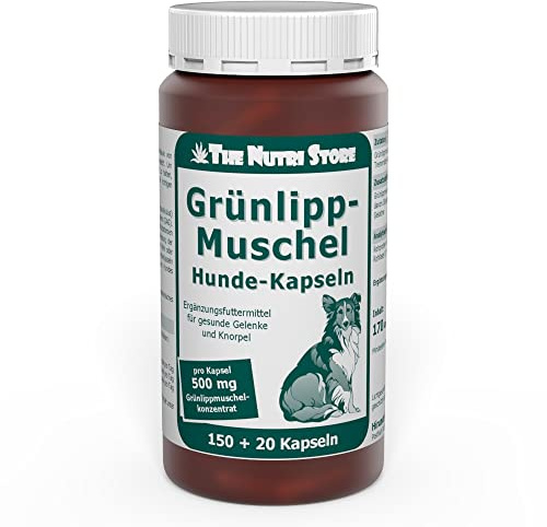 Grünlippmuschel 500 mg für Hunde Kapseln 150 + 20 STK. - Perna Canaliculus Konzentrat in Vollfettqualität - The Nutri Store - Made in Germany