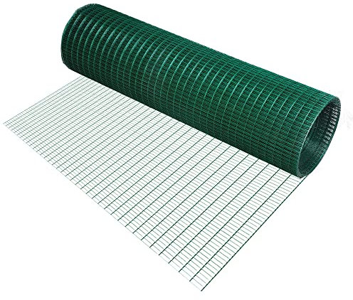 Pawhut PVC Coated Welded Wire Mesh Fencing Chicken Poultry Aviary Fence Run Hutch Pet Rabbit 30m Dark Green