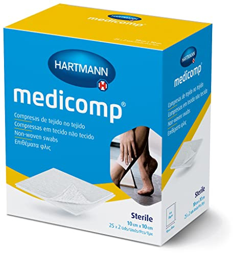 MEDICOMP: Compresas de Tejido no Tejido, Extrasuaves y Absorbentes con Estructura de Gasa para el Tratamiento General de Heridas, o Procedimientos Ambulatorios; 10x10 cm 25x2 unidades