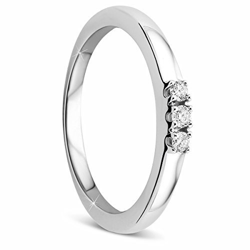 OROVI Damen-Ring Memoire Hochzeitsring Weißgold 9 Karat (375) 3 Brillianten 0.09 carat Verlobungsring Diamantring