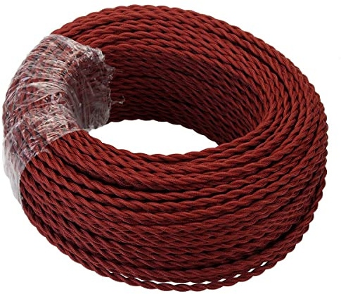 5 Meter Vintage 2 Core Twisted Cable Fabric Cloth Covered Electrical Wire, 16.4ft 2 conductors 18 Gauge Textile Electric Cable Coated in Italian Coloured Wire for UK Lighting DIY Projects - Burgundy