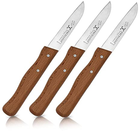 May Set 3 x Solingen Küchenmesser - Kleines Solinger Allzweckmesser für die Küche - Gemüsemesser - Obstmesser - Schälmesser - Edelstahl rostfrei - Heft aus Echtholz