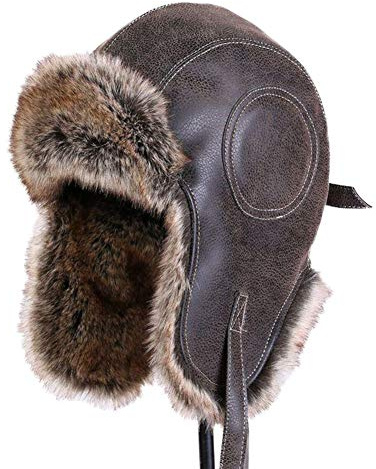 Insun Unisex Fliegermütze mit Kunstleder Warme Trappermütze Wintermütze Fellmütze Erwachsenen Winter Mütze für Herren Braun L Hut Umfang 59-61cm
