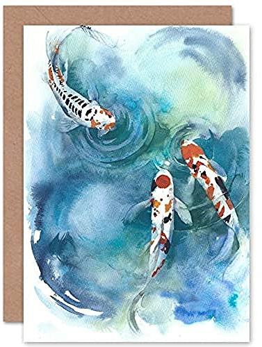 Wee Blue Coo Japanischer Koi-Fisch Nahe Der Oberfläche Geburtstagskarte